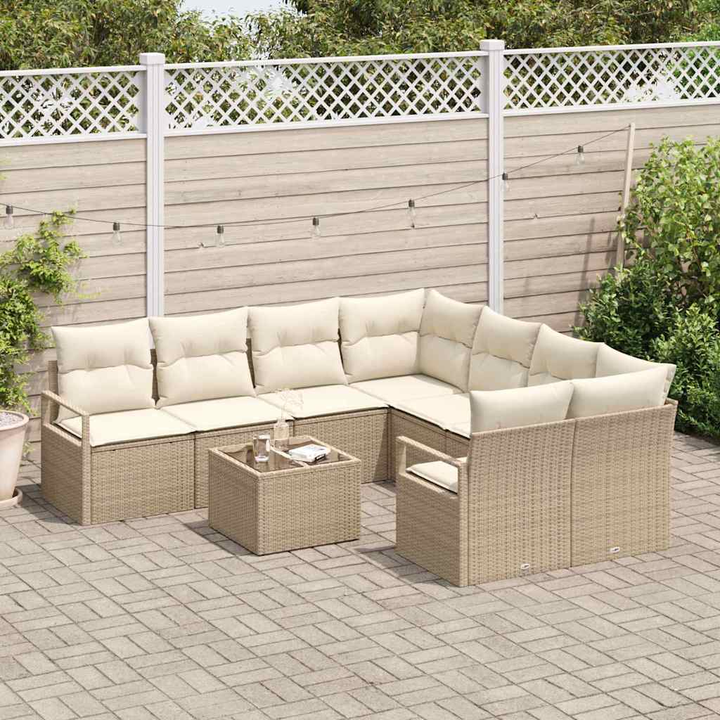 vidaXL Sofa Set mit Kissen 9 pcs Beige und Creme Poly Rattan