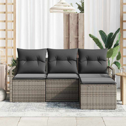 Sofa Set mit Kissen 4 pcs Grau Poly Rattan