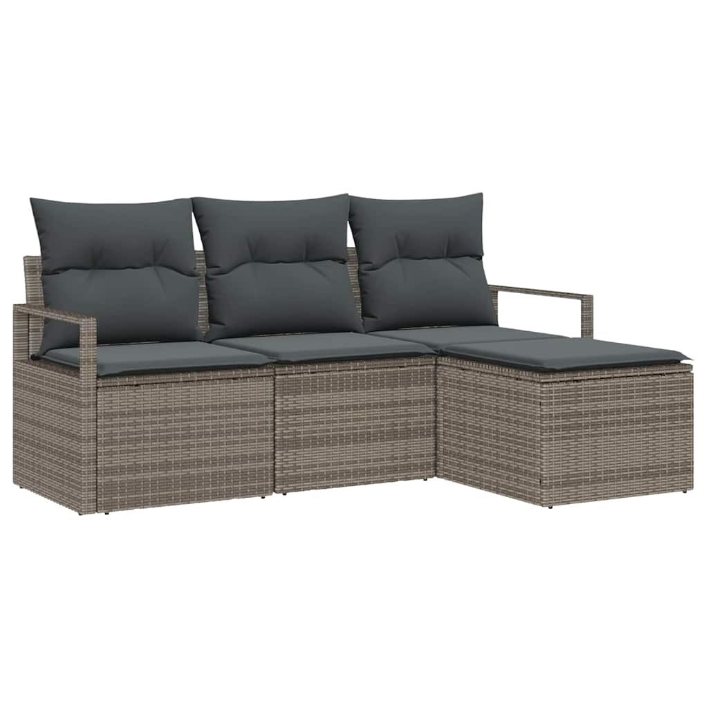 Sofa Set mit Kissen 4 pcs Grau Poly Rattan