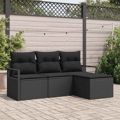 Sofa Set mit Kissen 4 pcs Schwarz Poly Rattan