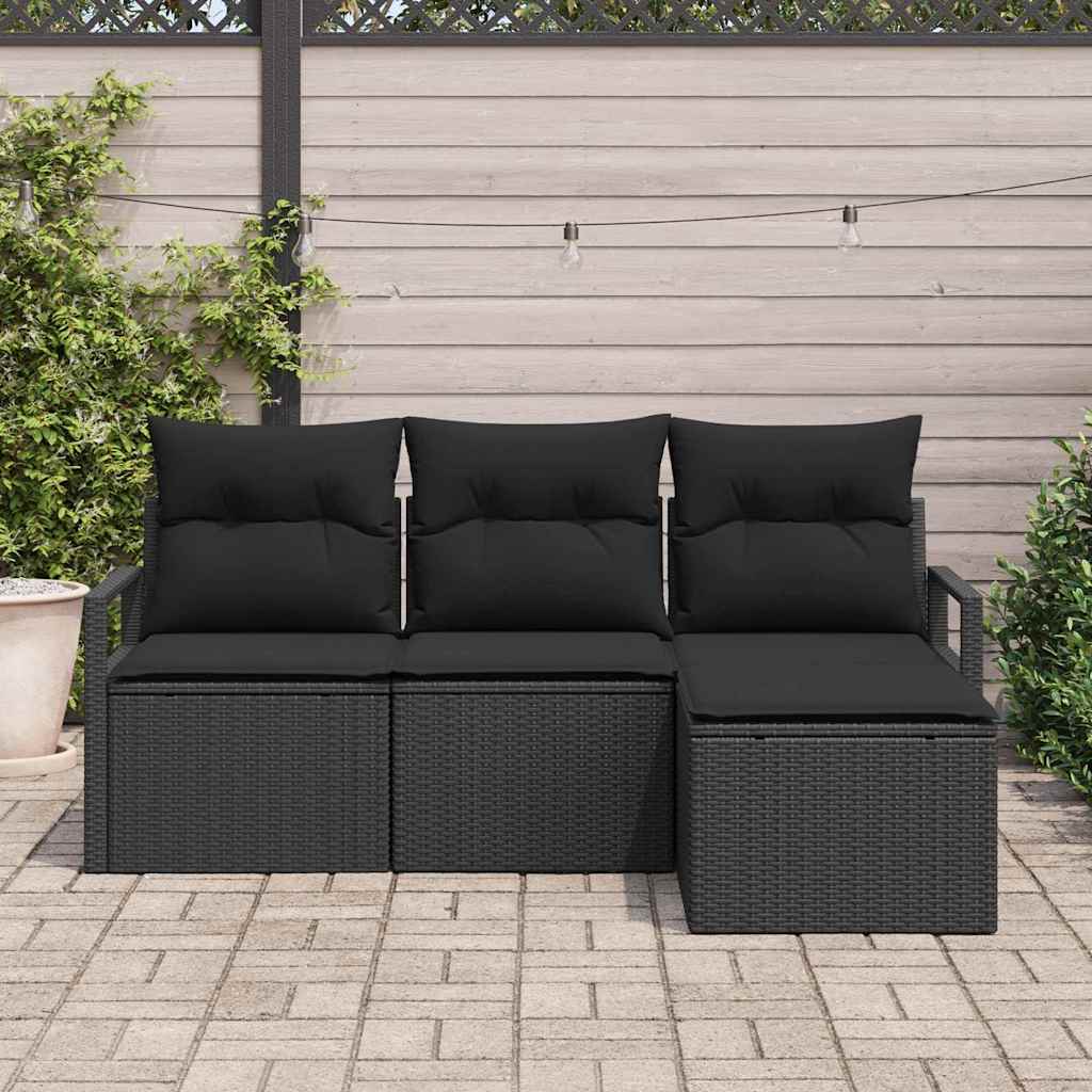 Sofa Set mit Kissen 4 pcs Schwarz Poly Rattan