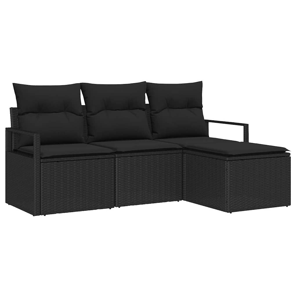 Sofa Set mit Kissen 4 pcs Schwarz Poly Rattan