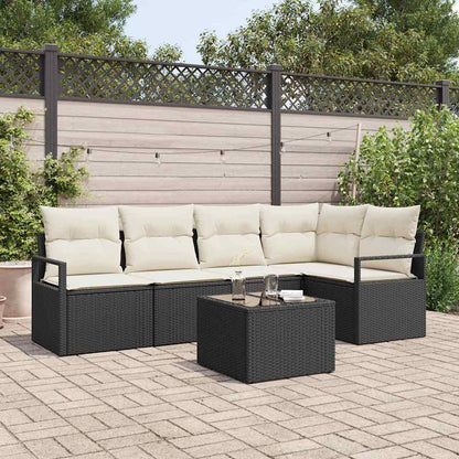 Sofa Set mit Kissen 6 pcs Schwarz Poly Rattan