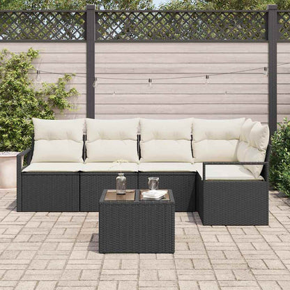 Sofa Set mit Kissen 6 pcs Schwarz Poly Rattan