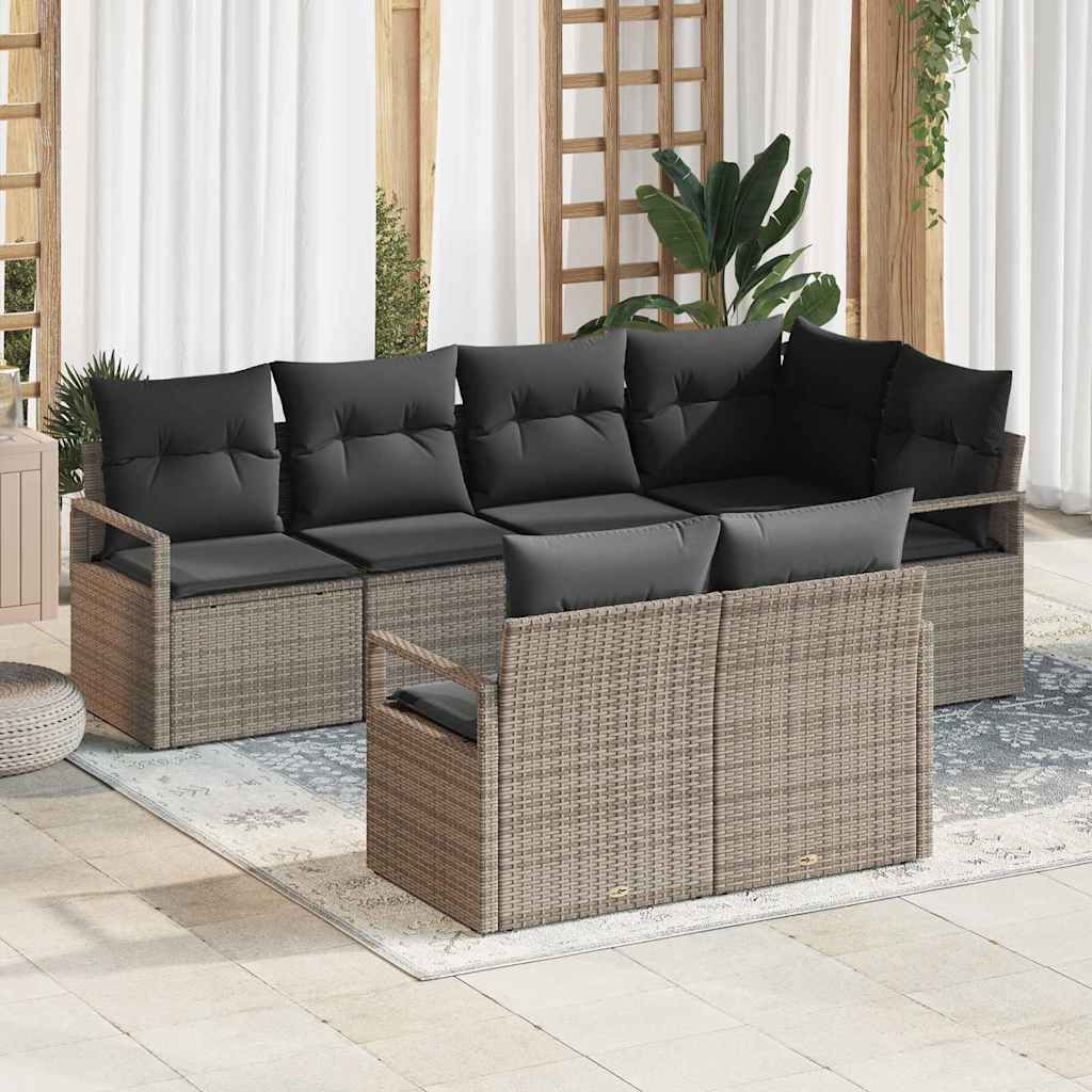 Sofa Set mit Kissen 7 pcs Grau Poly Rattan