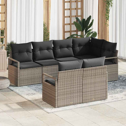 Sofa Set mit Kissen 7 pcs Grau Poly Rattan