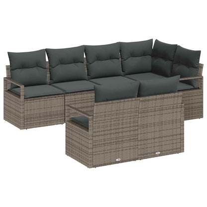 Sofa Set mit Kissen 7 pcs Grau Poly Rattan