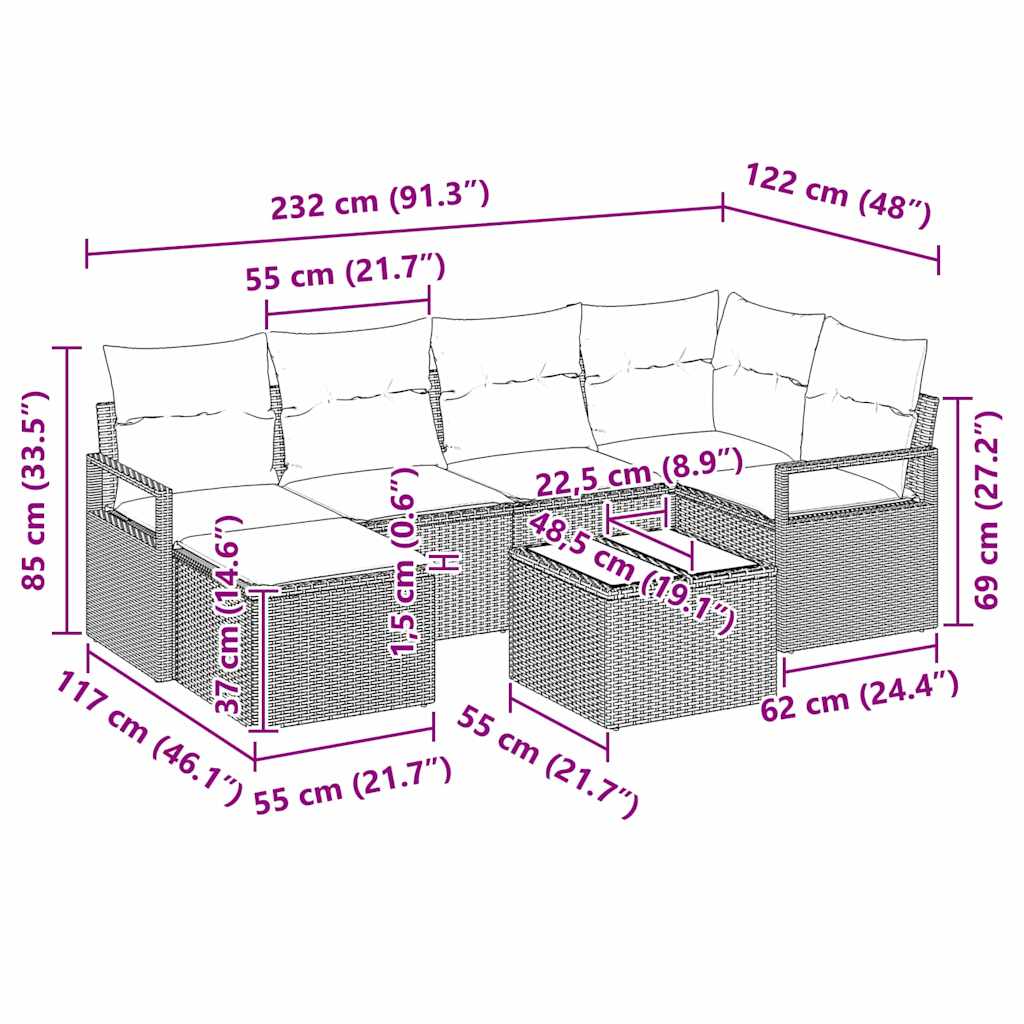 vidaXL Sofa Set 7 pcs Braun Poly-Rattan