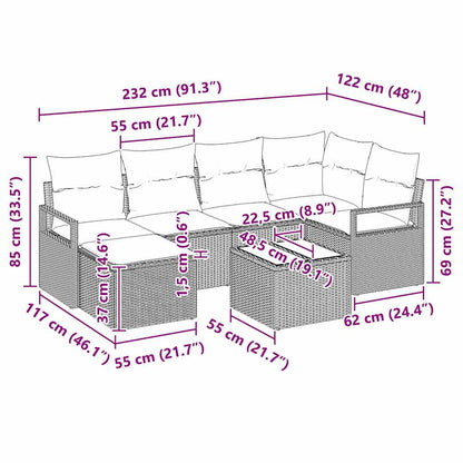 vidaXL Sofa Set 7 pcs Braun Poly-Rattan