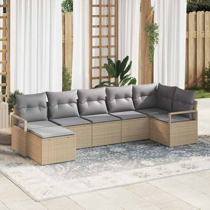 Sofa Set mit Kissen 7 pcs Beige Poly Rattan