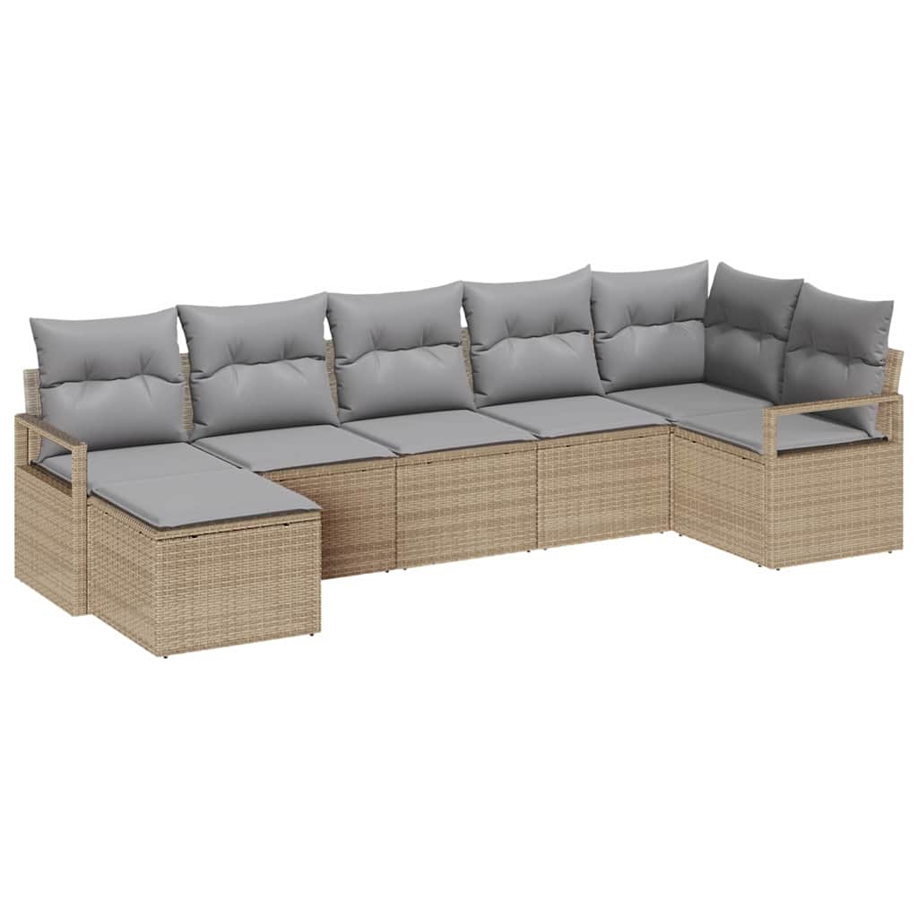 Sofa Set mit Kissen 7 pcs Beige Poly Rattan