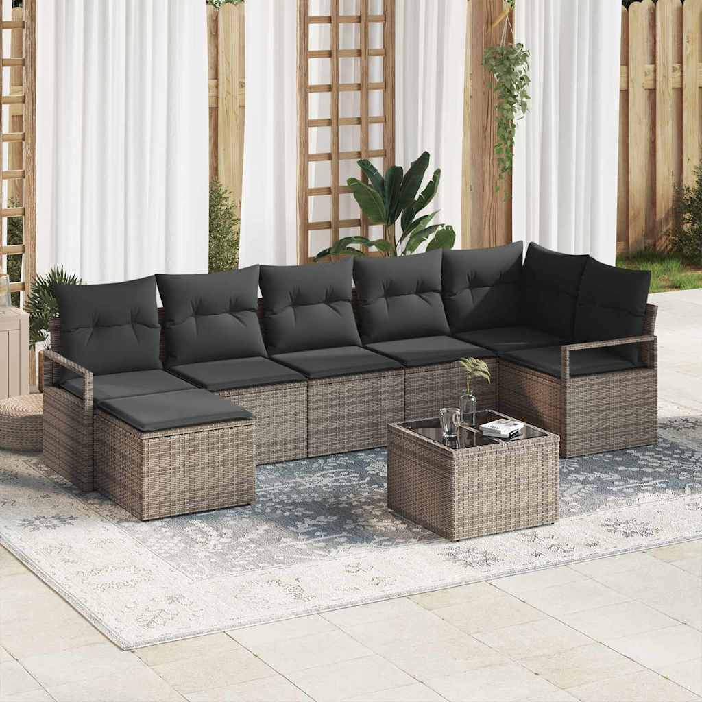 Sofa Set mit Kissen 8 pcs Grau Poly Rattan