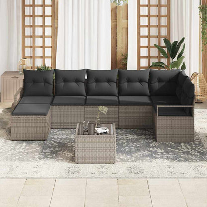 Sofa Set mit Kissen 8 pcs Grau Poly Rattan