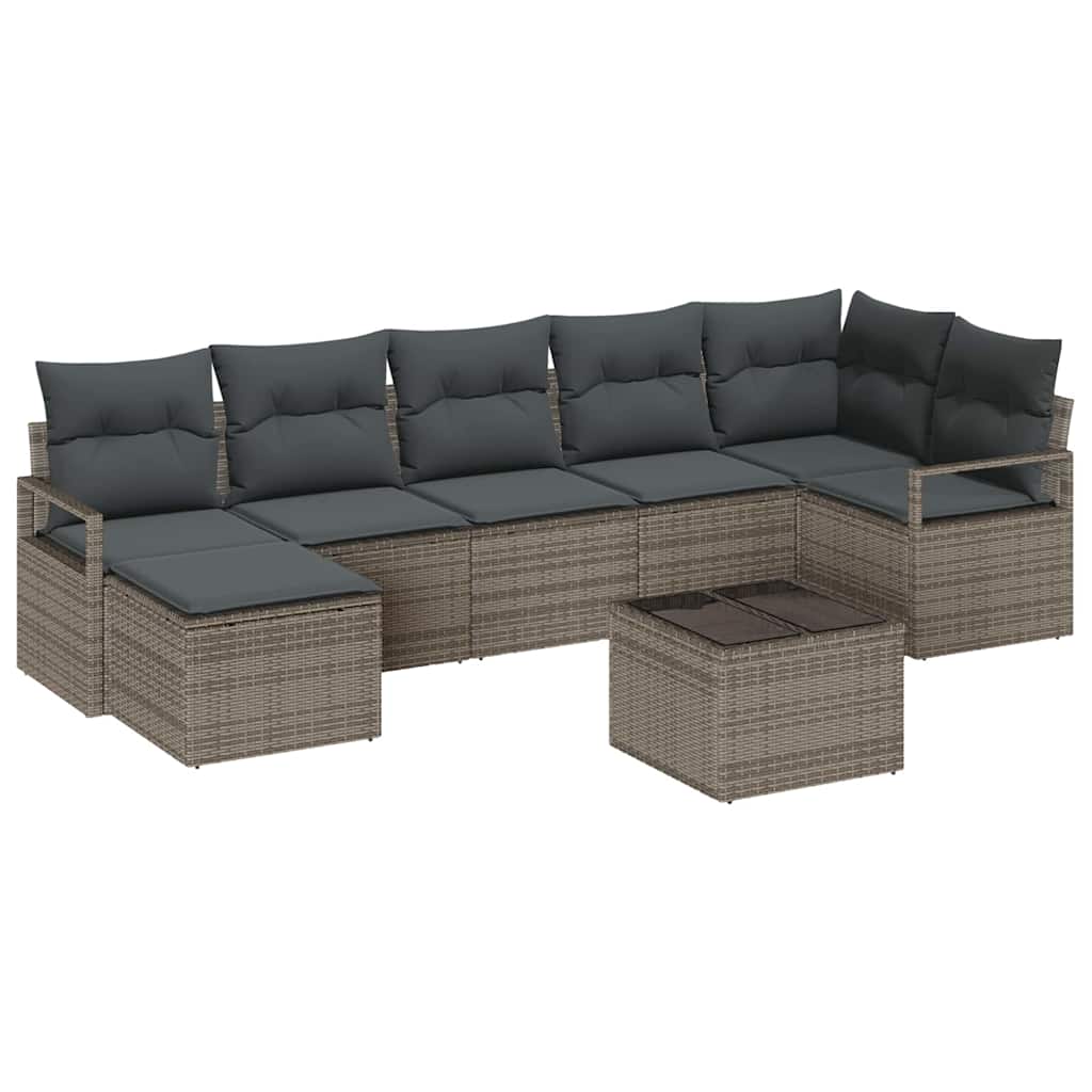 Sofa Set mit Kissen 8 pcs Grau Poly Rattan