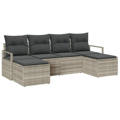 Sofa Set 6 pcs Hellgrau Poly-Rattan
