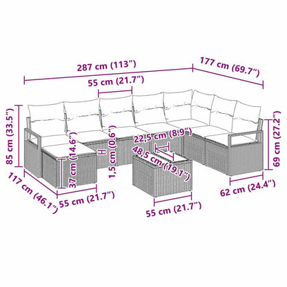 Sofa Set mit Kissen 9 pcs Grau Poly Rattan
