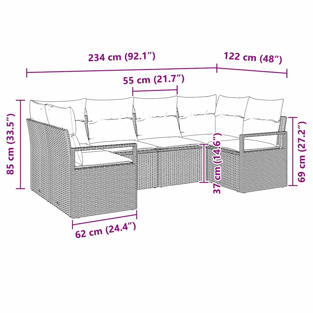 Sofa Set mit Kissen 6 pcs Beige Poly Rattan