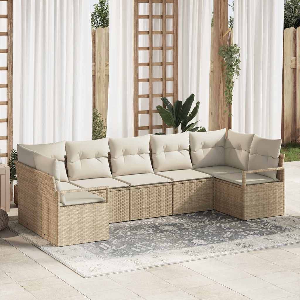 Sofa Set mit Kissen 7 pcs Beige Poly Rattan