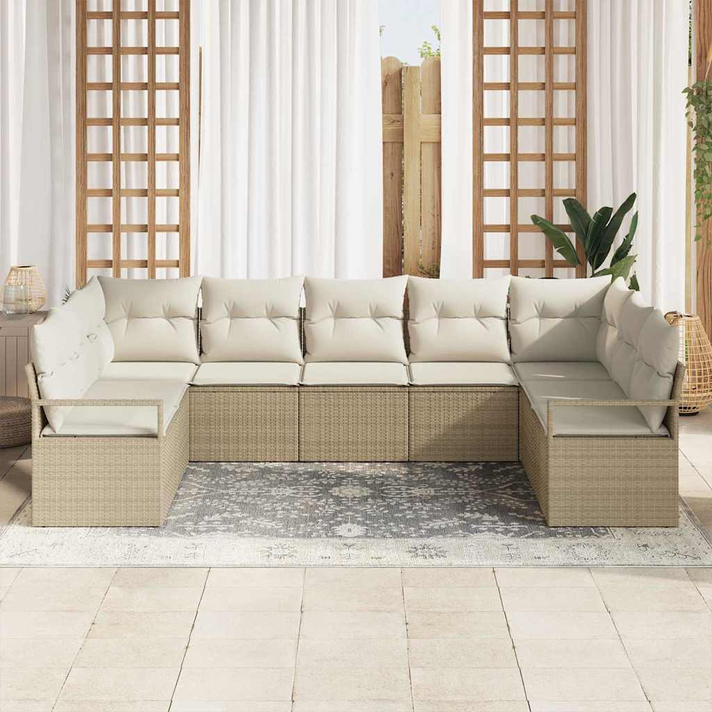 Sofa Set mit Kissen 7 pcs Beige Poly Rattan