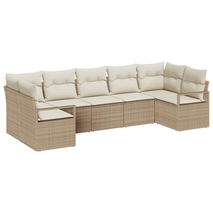 Sofa Set mit Kissen 7 pcs Beige Poly Rattan