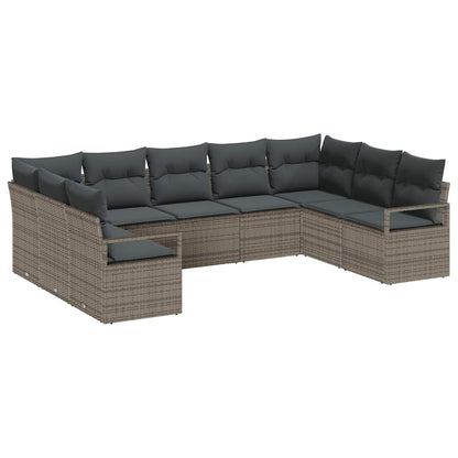 Sofa Set mit Kissen 9 pcs Grau Poly Rattan