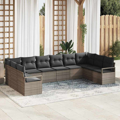 Sofa Set mit Kissen 10 pcs Grau Poly Rattan
