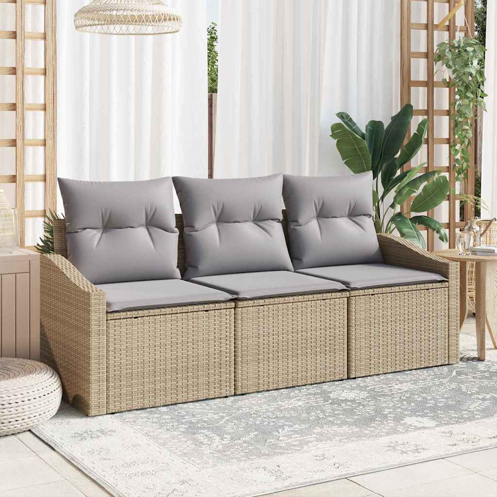 Sofa Set mit Kissen 3 pcs Beige Poly-Rattan