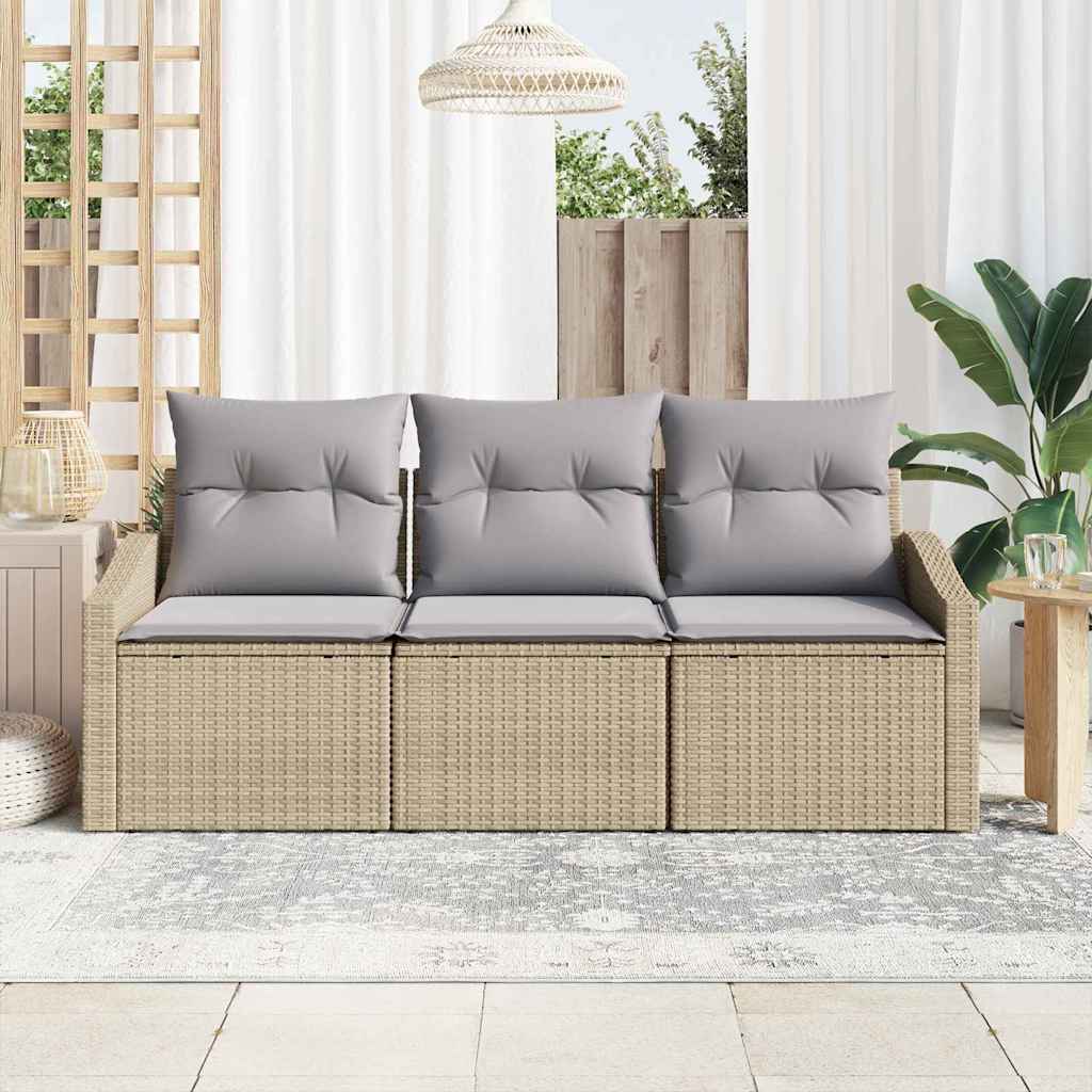 Sofa Set mit Kissen 3 pcs Beige Poly-Rattan