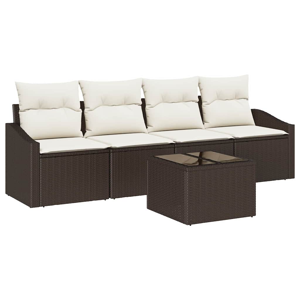 Sofa Set mit Kissen 5 pcs Braun und Creme Poly-Rattan