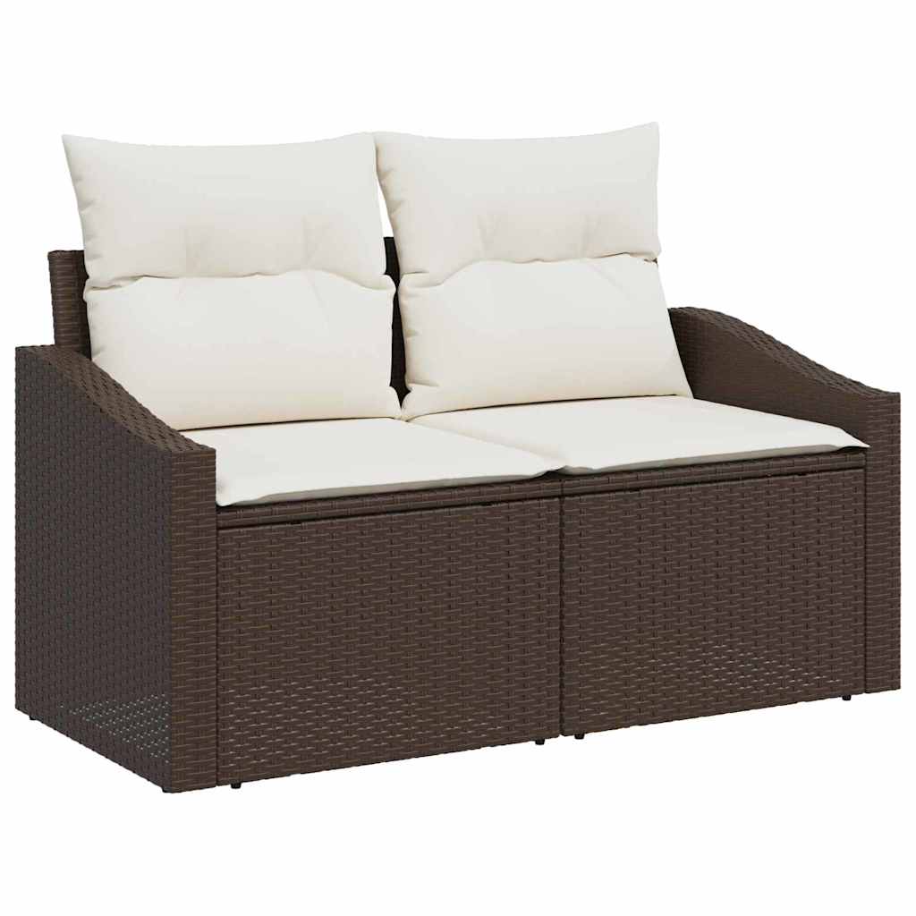 Sofa Set mit Kissen 5 pcs Braun und Creme Poly-Rattan