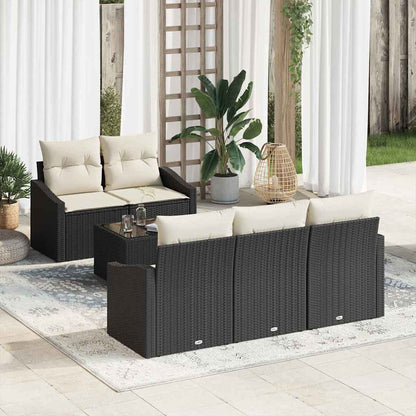Sofa Set mit Kissen 6 pcs Schwarz und Creme Poly-Rattan
