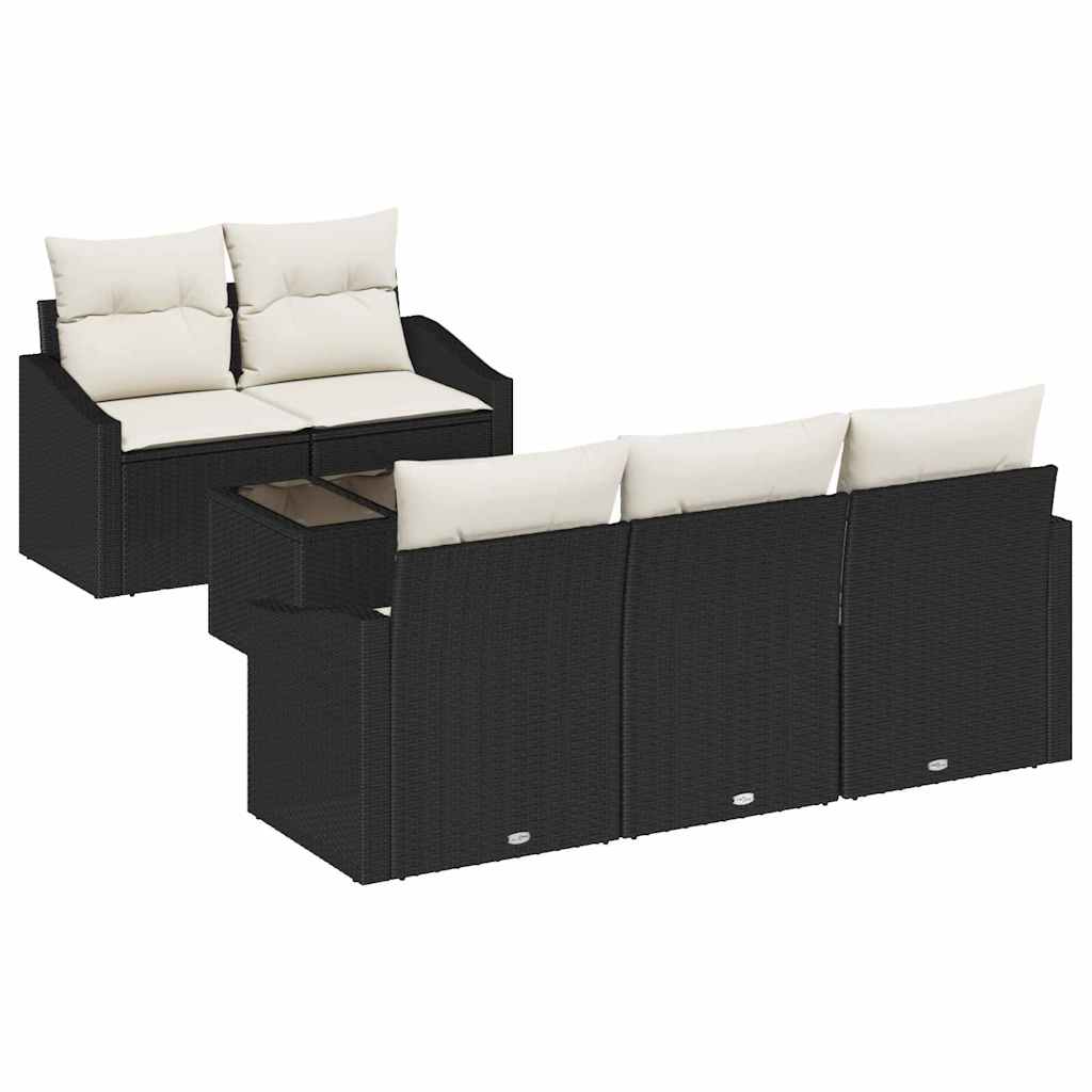 Sofa Set mit Kissen 6 pcs Schwarz und Creme Poly-Rattan