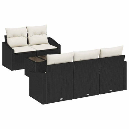 Sofa Set mit Kissen 6 pcs Schwarz und Creme Poly-Rattan