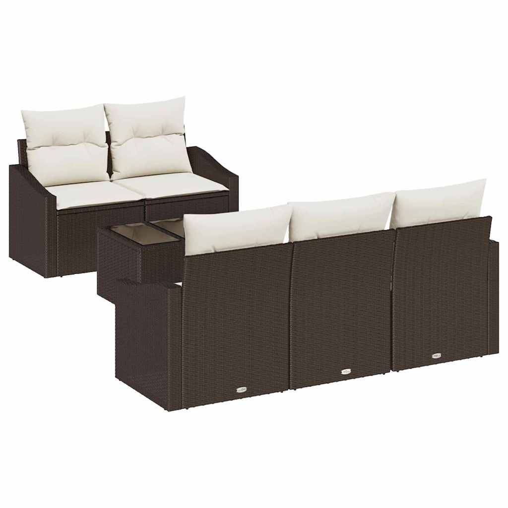 Sofa Set mit Kissen 6 pcs Braun und Creme Poly-Rattan