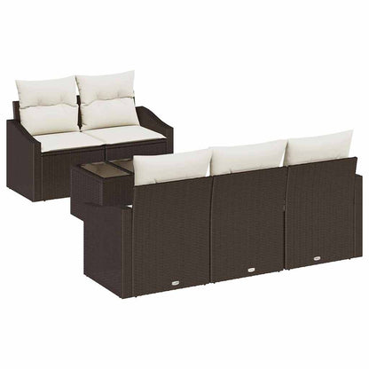 Sofa Set mit Kissen 6 pcs Braun und Creme Poly-Rattan