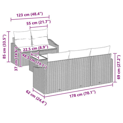 Sofa Set mit Kissen 6 pcs Braun und Creme Poly-Rattan