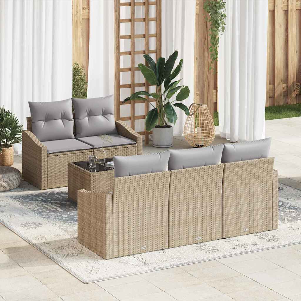 Sofa Set mit Kissen 6 pcs Beige und Hellgrau Poly Rattan