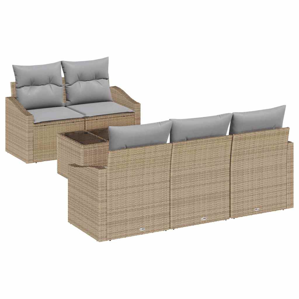 Sofa Set mit Kissen 6 pcs Beige und Hellgrau Poly Rattan