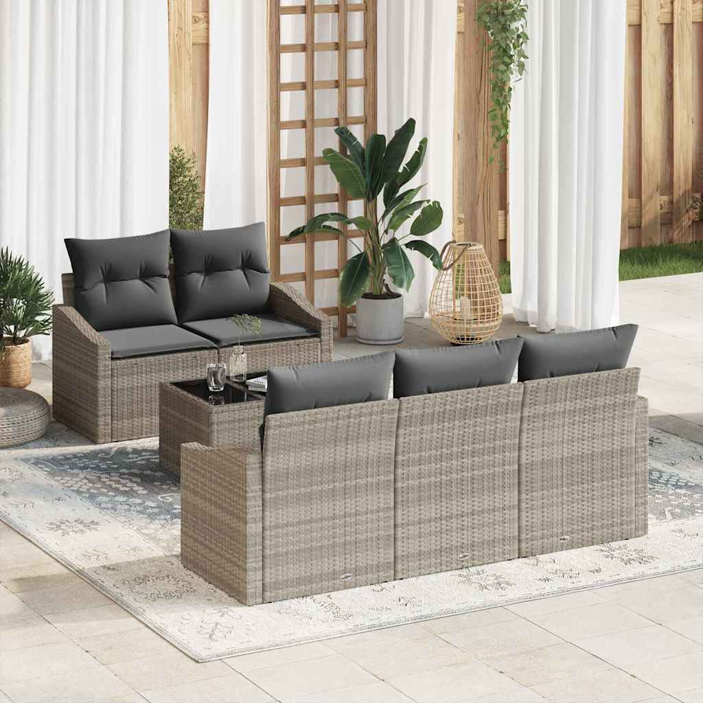 Sofa Set mit Kissen mit Kissen 6 pcs Hellgrau Poly-Rattan