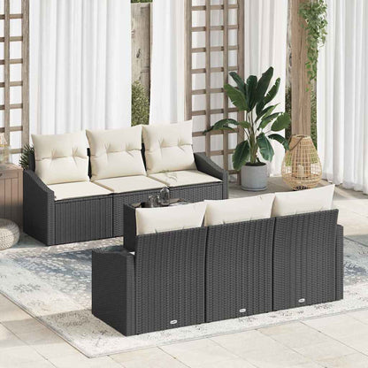 Sofa Set mit Kissen 7 pcs Schwarz und Creme Poly Rattan