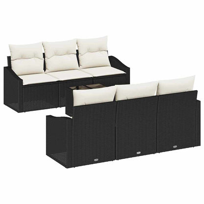Sofa Set mit Kissen 7 pcs Schwarz und Creme Poly Rattan