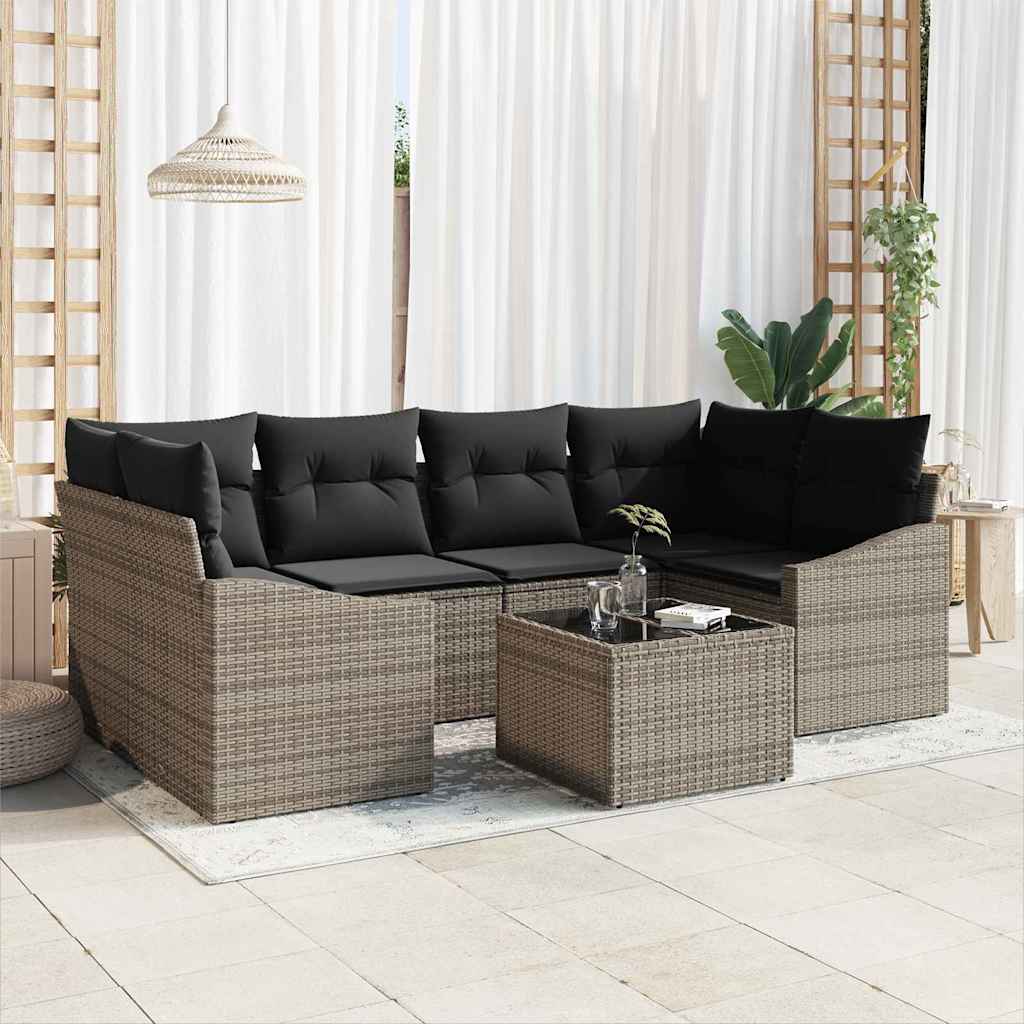 Sofa Set mit Kissen mit Kissen 7 pcs Grau Poly Rattan