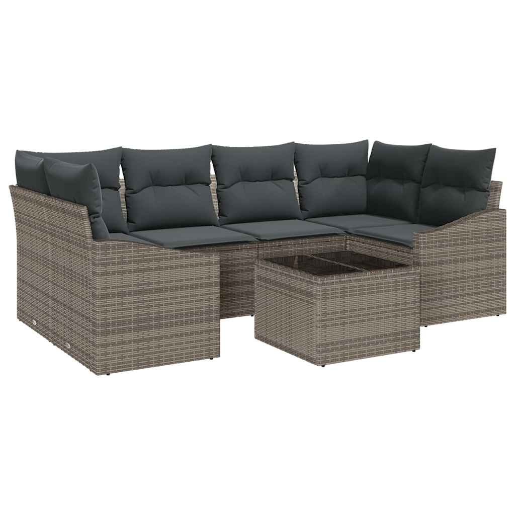 Sofa Set mit Kissen mit Kissen 7 pcs Grau Poly Rattan