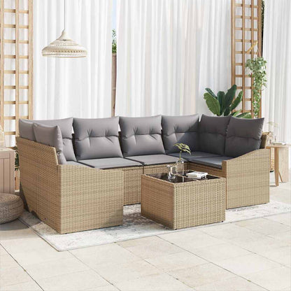 Sofa Set mit Kissen 7 pcs Beige und Hellgrau Poly Rattan