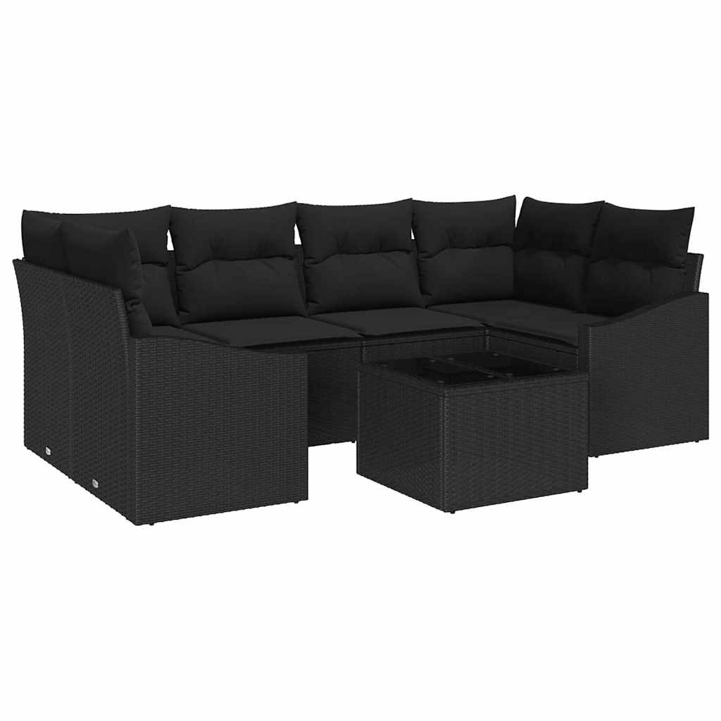 Sofa Set mit Kissen mit Kissen 7 pcs Schwarz Poly-Rattan