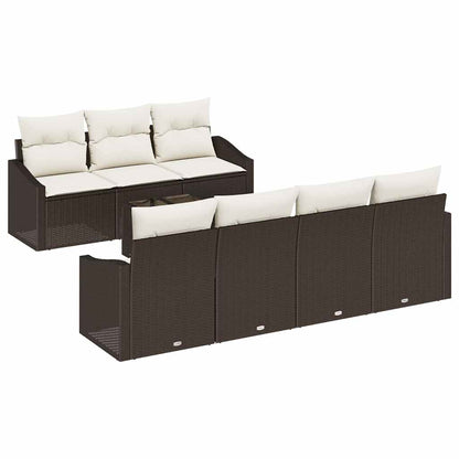 Sofa Set mit Kissen 8 pcs Braun und Creme Poly-Rattan