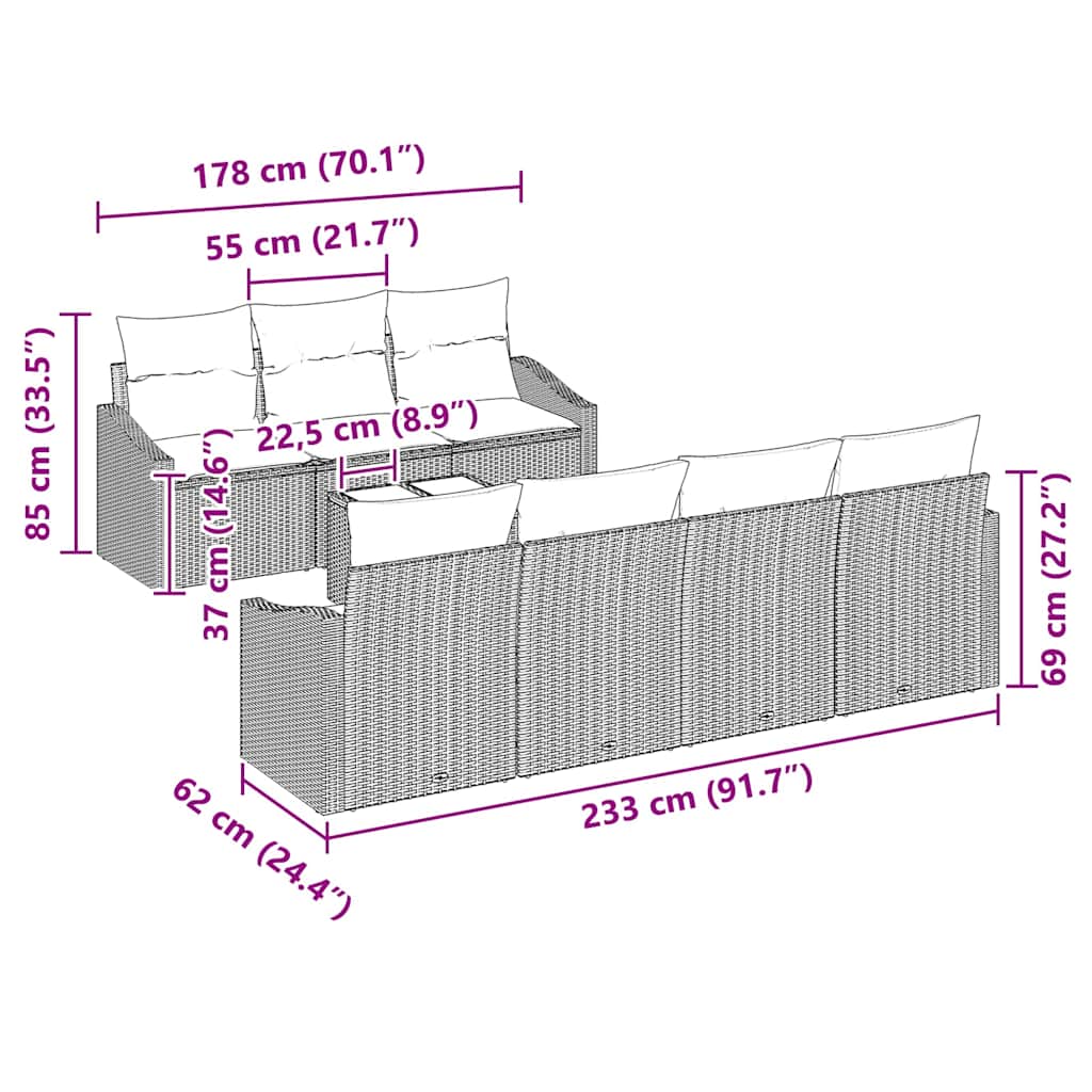Sofa Set mit Kissen 8 pcs Braun und Creme Poly-Rattan