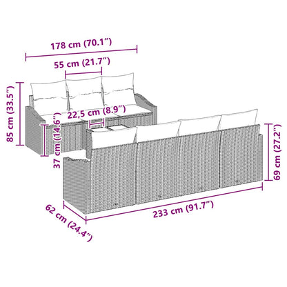 Sofa Set mit Kissen 8 pcs Braun und Creme Poly-Rattan