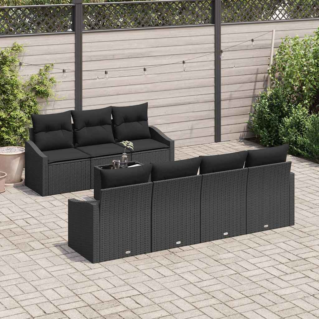 Sofa Set mit Kissen mit Kissen 8 pcs Schwarz Poly-Rattan