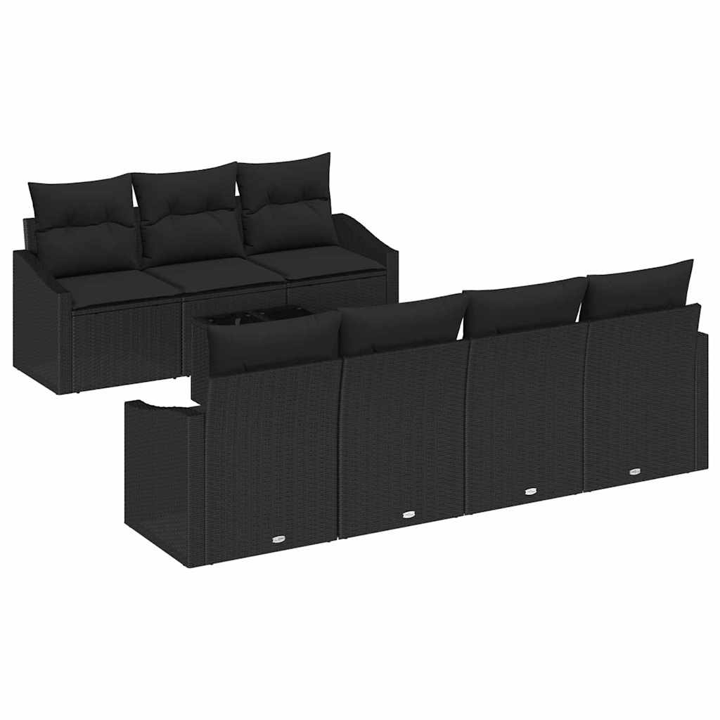 Sofa Set mit Kissen mit Kissen 8 pcs Schwarz Poly-Rattan